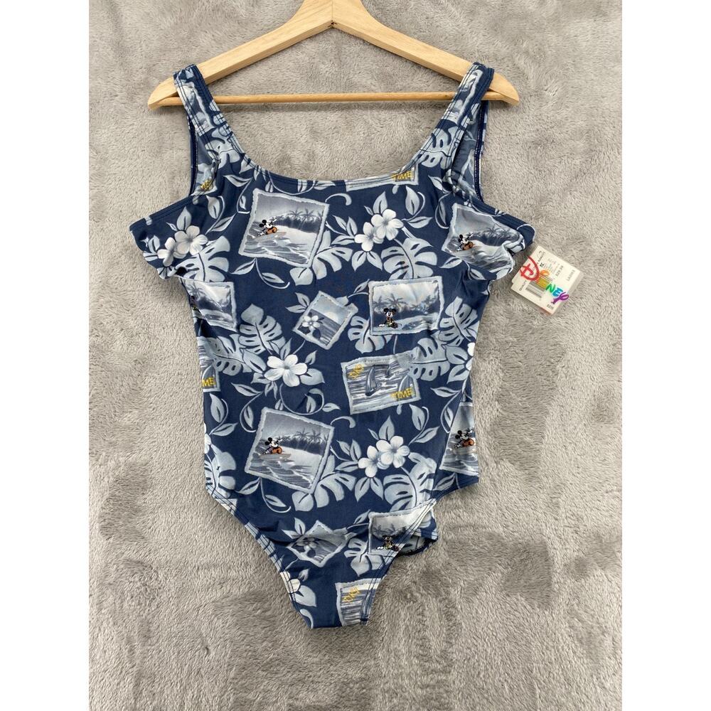 Vintage Disney Store Mickey Hawaiian One Piece Swimsuit Women’s XL Blue Surf